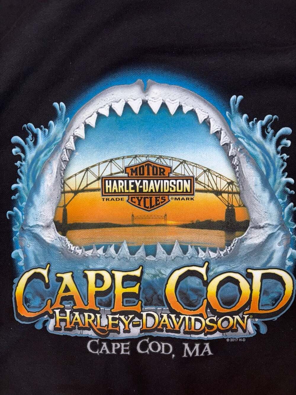 Harley-Davidson Cape Cod MA Men’s 2XL Black Full Zip Hoodie Shark Skull 2017
